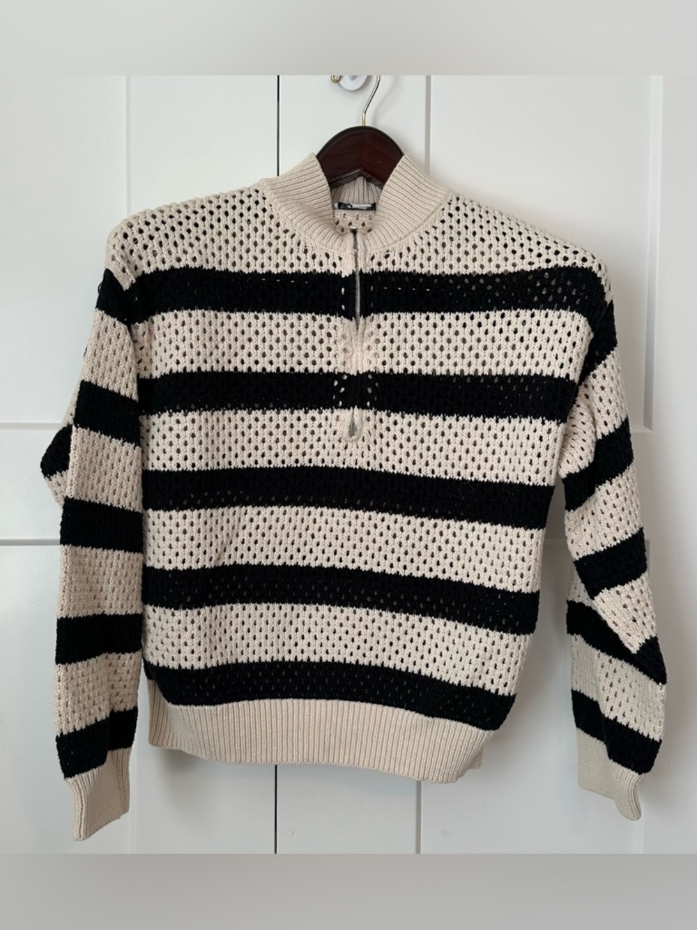 Striped Half-Zip Crochet Sweater in by Modern Supply by Sanctuary M‎
